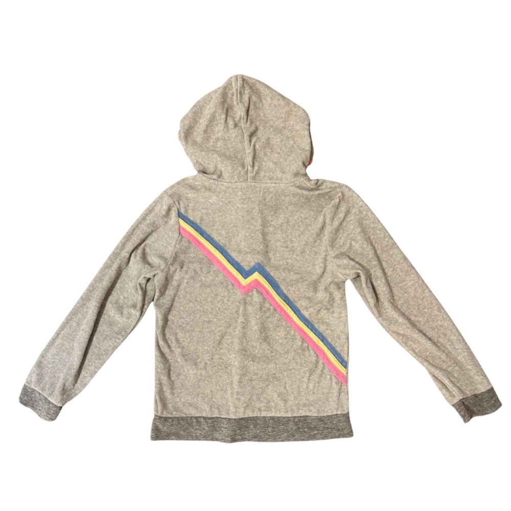 Miki Miette Girls terry grey zip hoodie with multi stripe 7 excellent condition
